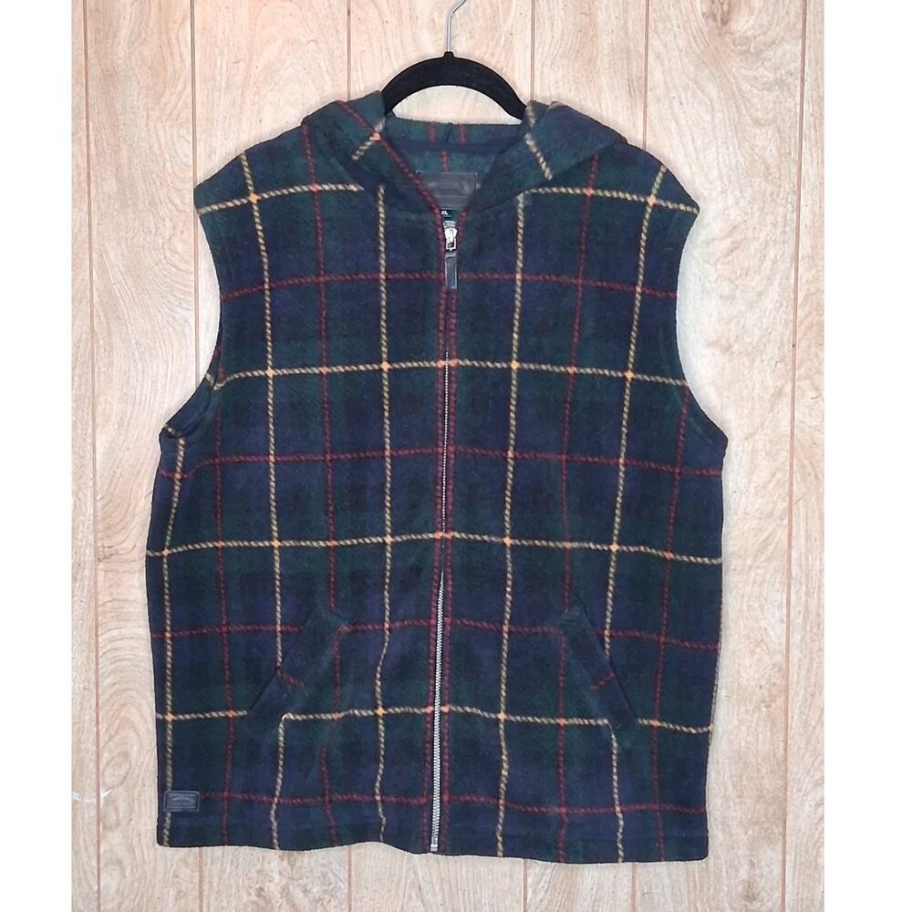Vintage Lauren Ralph Lauren Mountain Patch Plaid Fleece Vest Size XL Pockets